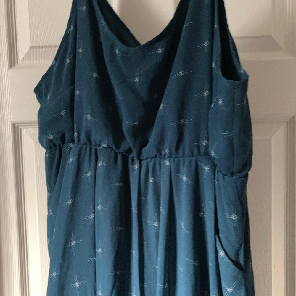 Torrid Midi Chiffon Pleated Dress Pockets Teal Starburst Flowy Elegant 4 4X 26 - Picture 15 of 16